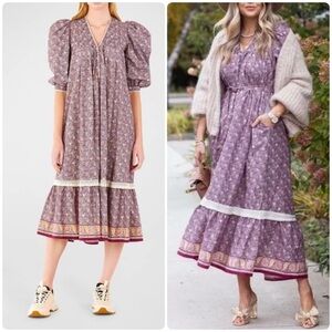 New! HUNTER BELL Jenkins Falling Leaves Belted Lace Bohemian Maxi Dress 🥀  XS